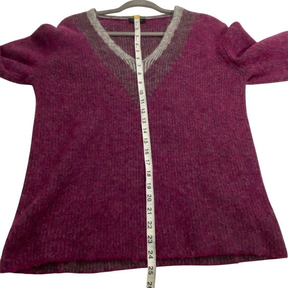 Rag & Bone Jonie Womens V-Neck Sweater XS Magenta fuzzy soft oversized varsity - Picture 8 of 9